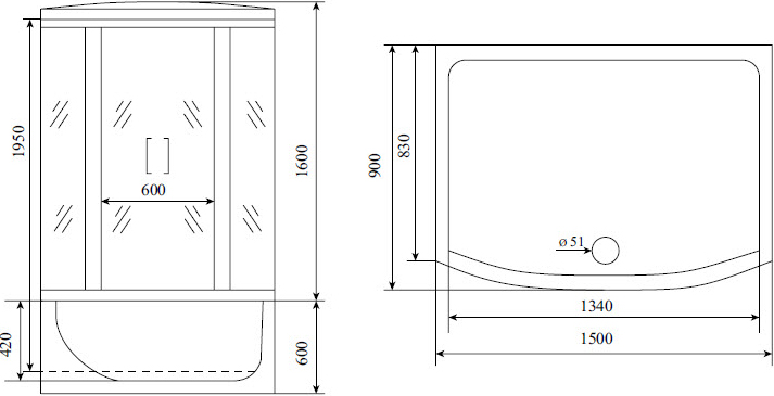 Душевая кабина Timo Lux T-7770  150x88x220 профиль хром глянцевый, стекло прозрачное
