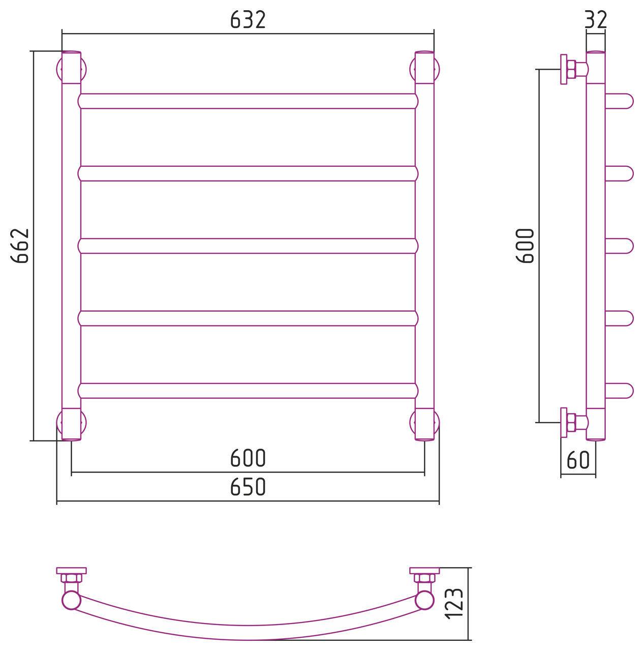 Полотенцесушитель водяной Сунержа Галант+ 60х60 хром