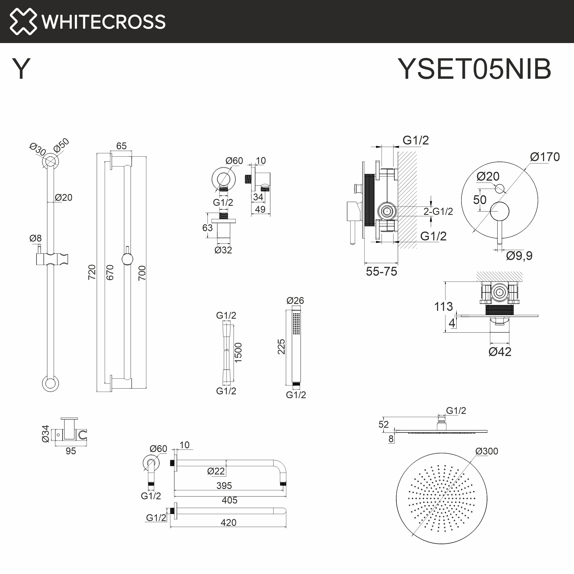 Система для душа скрытого монтажа WHITECROSS Y YSET05NIB (брашированный никель)