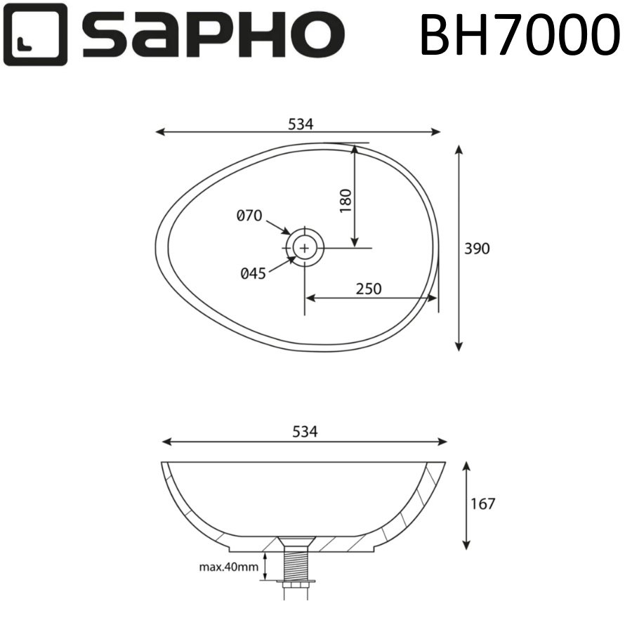 Раковина накладная 53см SAPHO PUNC BH7000 бежевый