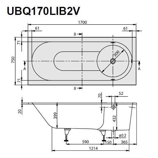 Квариловая ванна Villeroy & Boch Libra UBQ170LIB2V-01 170х75см белый