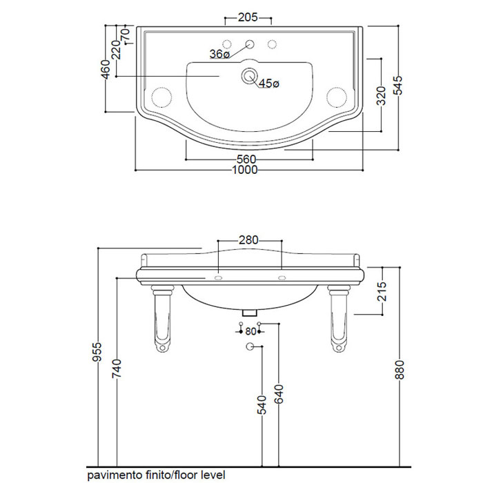 Раковина подвесная 100см Kerasan Retro 105001*1 белый