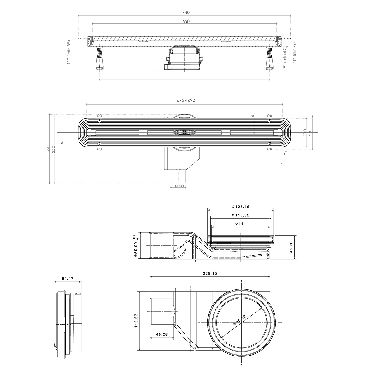 Душевой лоток Pestan Confluo Premium Slim Line 650