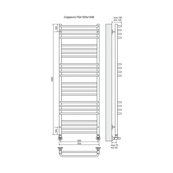 Полотенцесушитель водяной Terminus Сорренто П24 500x1456