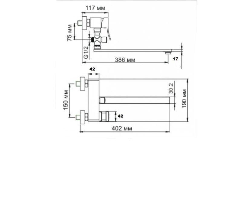 Смеситель для ванны Bronze de Luxe SIMPLE SRT980, хром