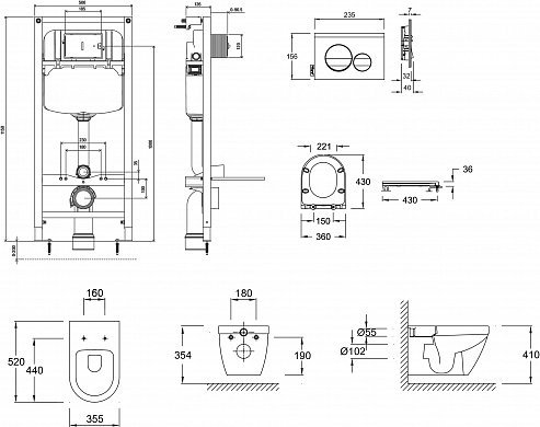 Комплект унитаз с инсталляцией Jacob Delafon Rodin E21748RU-00 кнопка чёрная