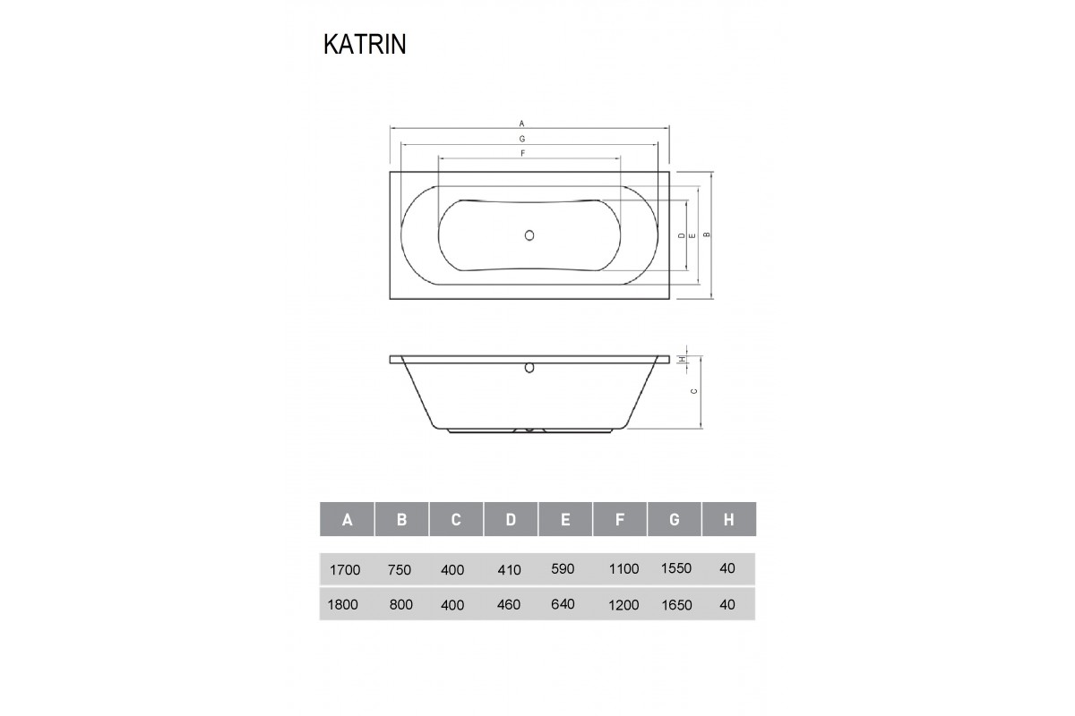 Ванна акриловая Relisan KATRIN Гл000026033, 180x80