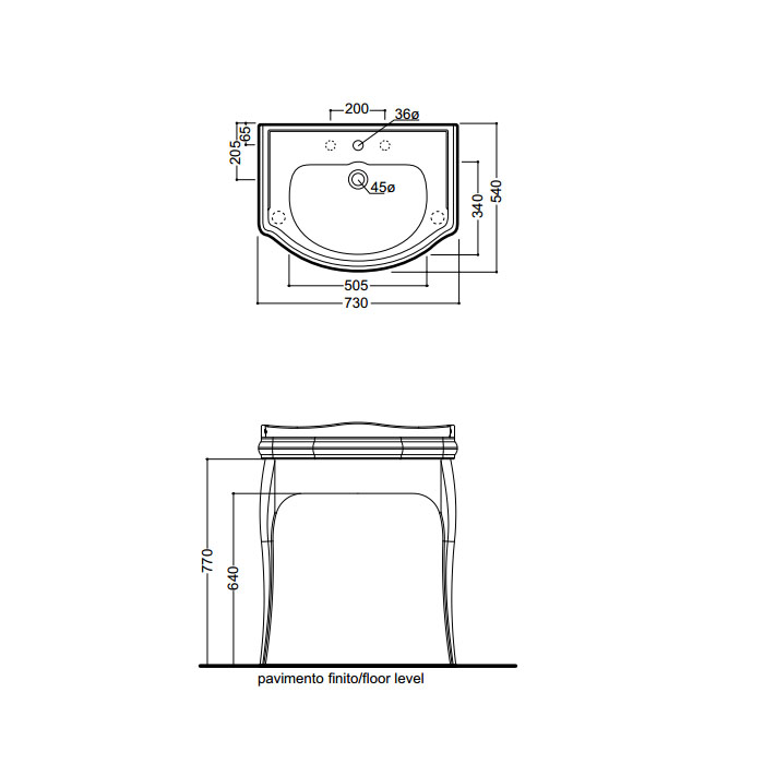 Раковина подвесная на 3 отверстия 73см Kerasan Retro 104701*3 белый