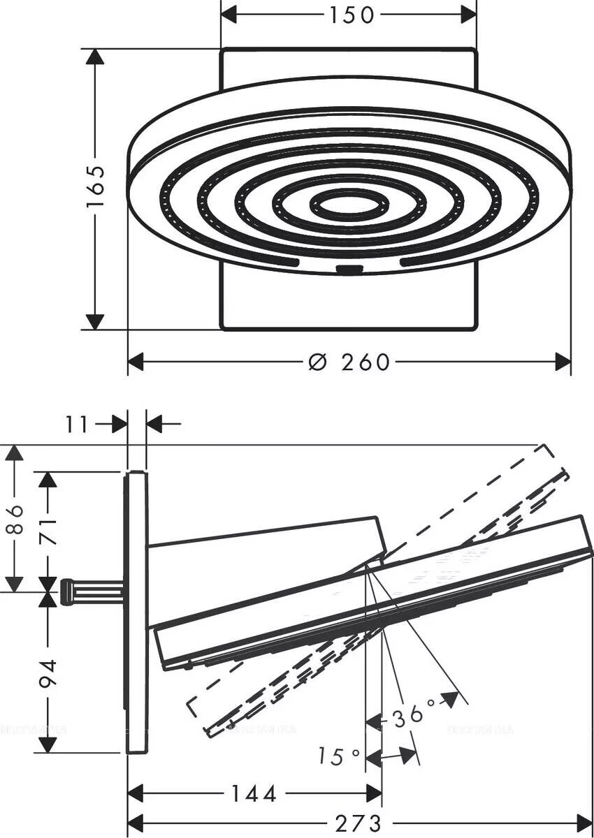 Верхний душ Hansgrohe Pulsify 260 2jet 24150670 черный матовый