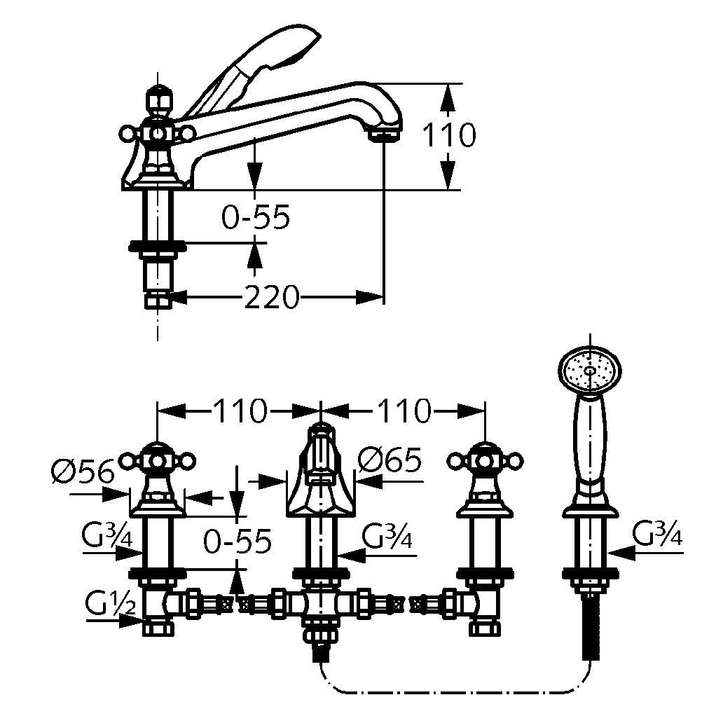 Смеситель для ванны с душем Kludi Adlon 515250520 хром