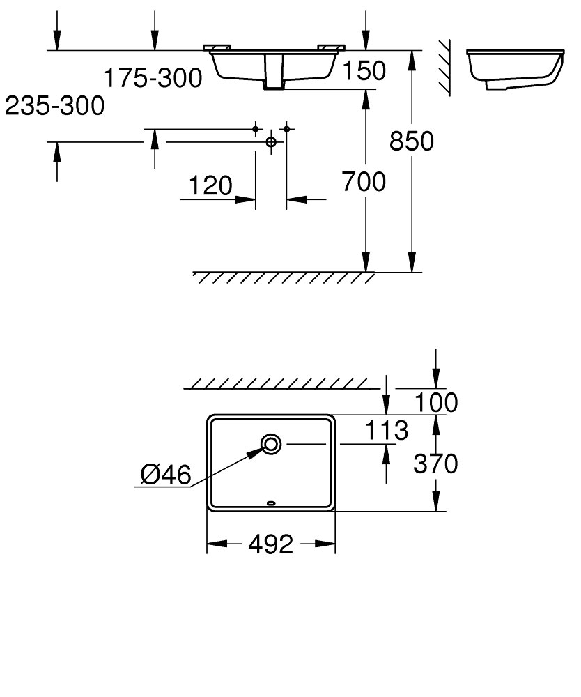 Раковина встраиваемая снизу 50см Grohe Cube Ceramic 3948000H белый