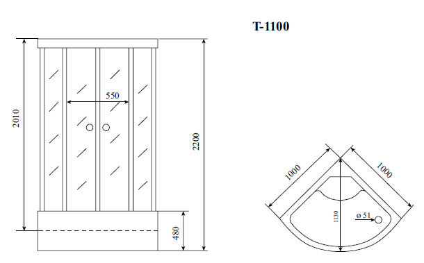 Душевая кабина Timo Standart T-1100 100x100x220 профиль хром матовый, стекло прозрачное