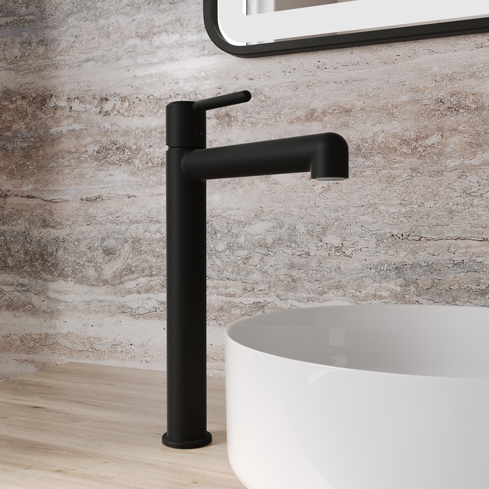 Cмеситель для настольного умывальника, черный матовый, Aiger, IDDIS AIGBL01i01