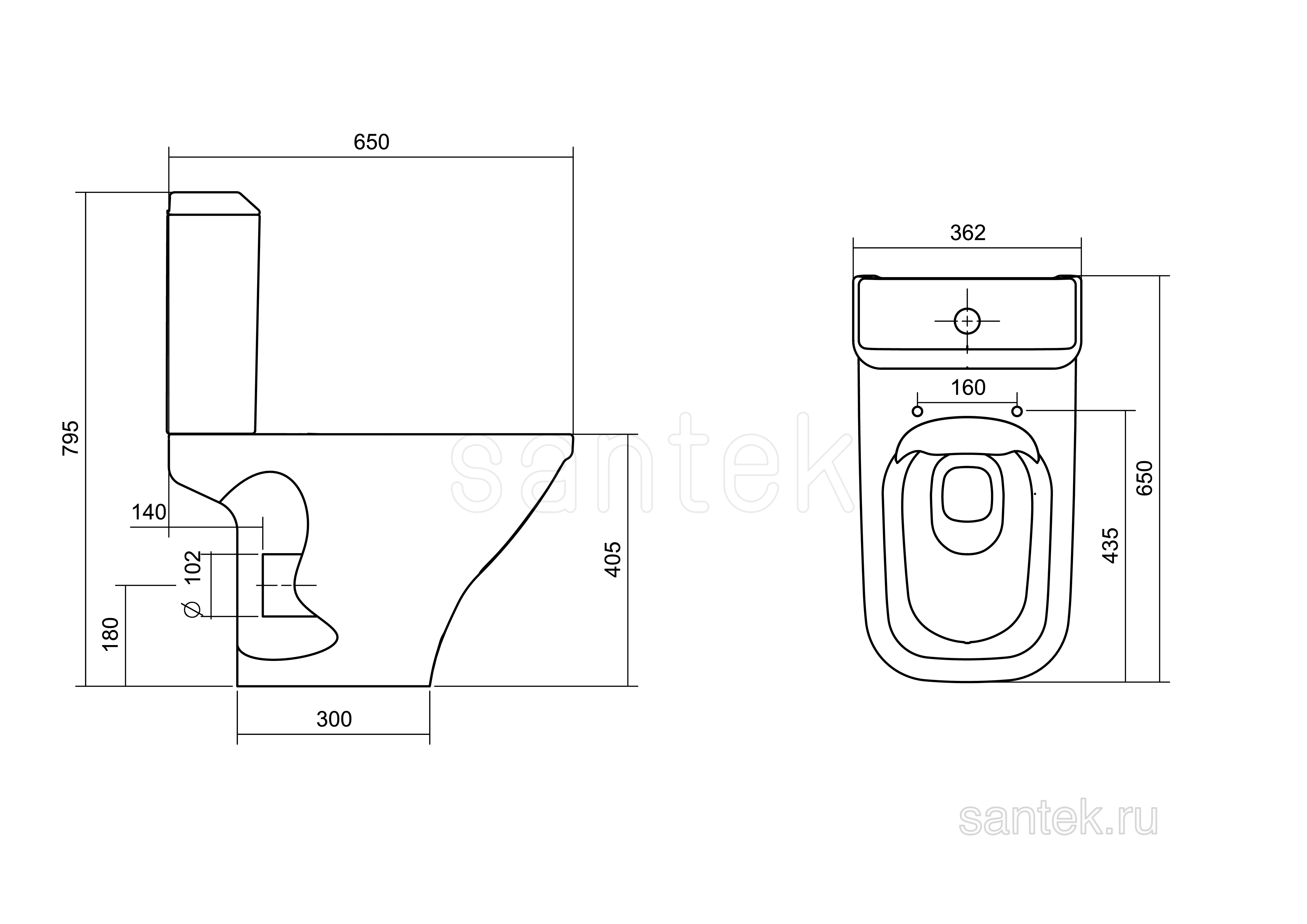 Унитаз-компакт Santek Лайн с горизонтальным выпуском, rimless 1WH501573