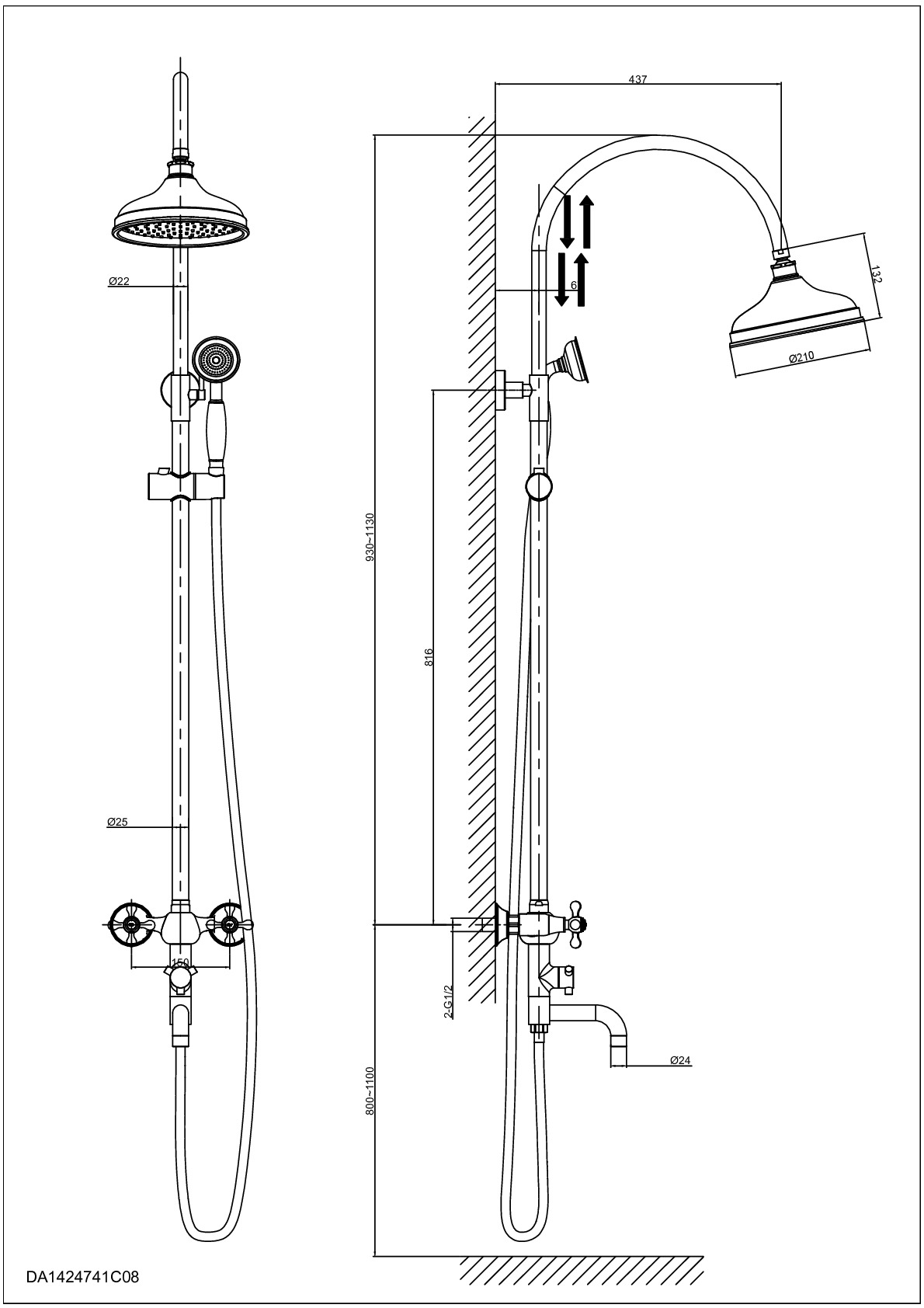 Душевая стойка D&K Hessen.Hercules DA1424741D08 хром