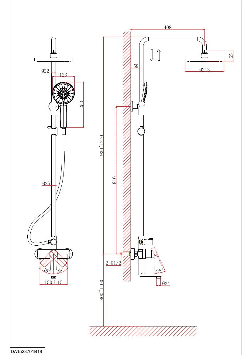 Душевая система D&K Bayern.Fürth DA1523708B18, белый матовый