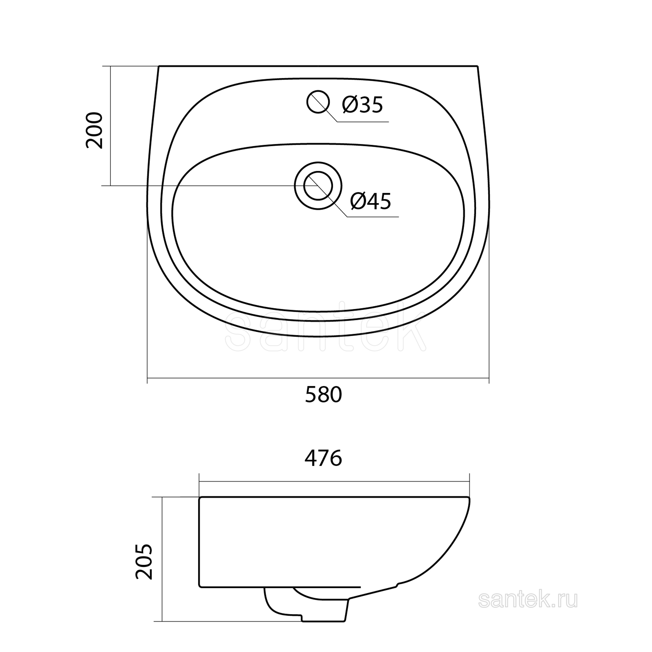 Раковина Santek Анимо 60 отверстие под смеситель 1WH110508