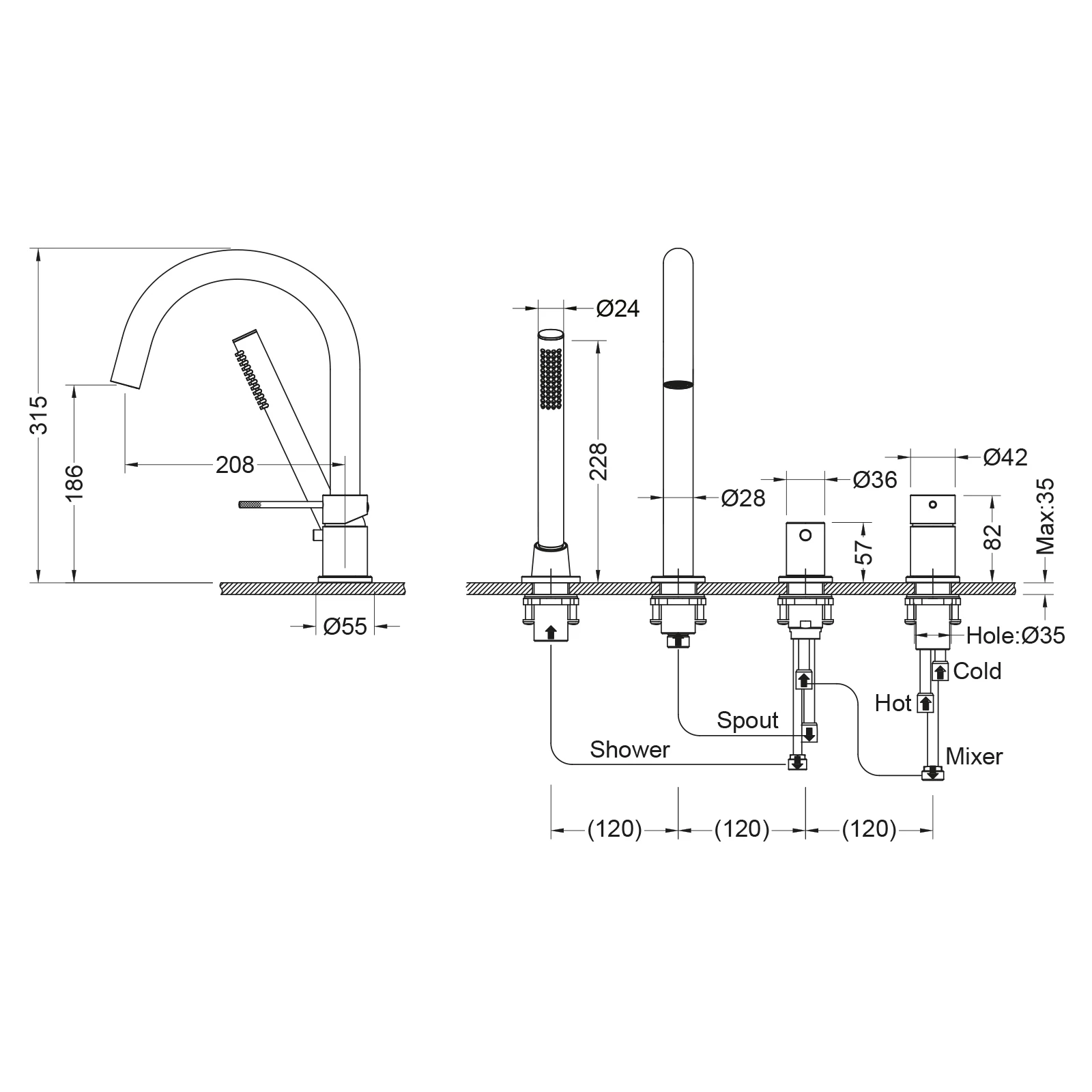 Смеситель на борт ванны Timo Saona 2320/18Y черное золото