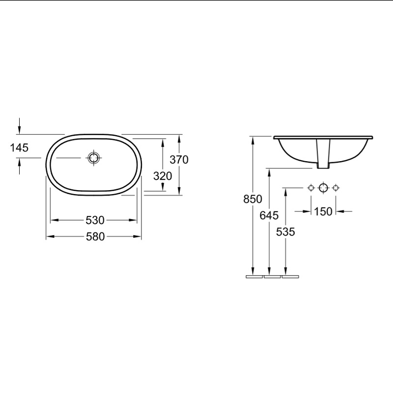 Раковина встраиваемая снизу 53см Villeroy & Boch O'Novo 41625001 alpin