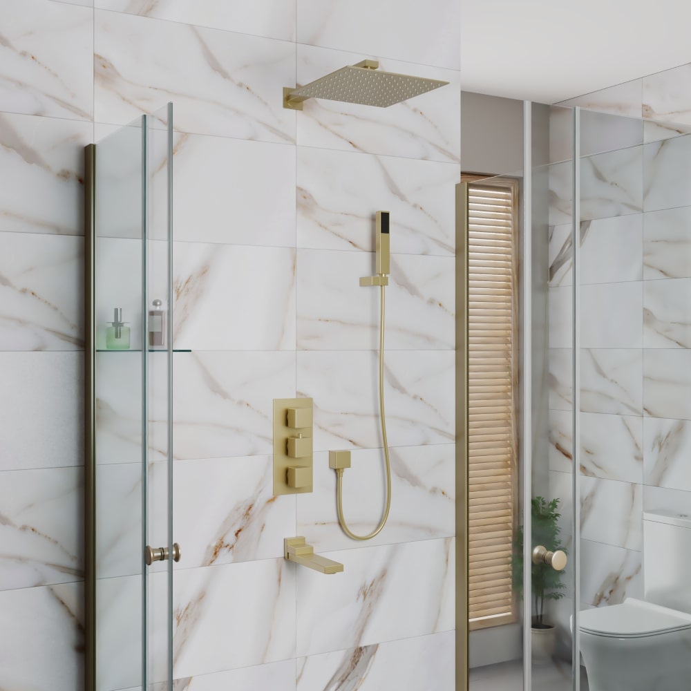 Душевая система встраиваемая с термостатом D&K Bayern.Liszt DA2515607A04, матовое золото