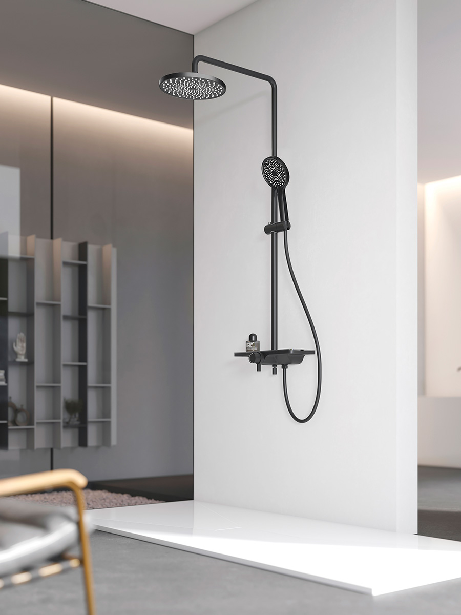 Душевая стойка со смесителем AQUAme AQM8002B черный матовый