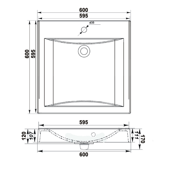 Раковина над стиральной машиной GRAND 600х600 с кронштейнами и сливной системой Altasan