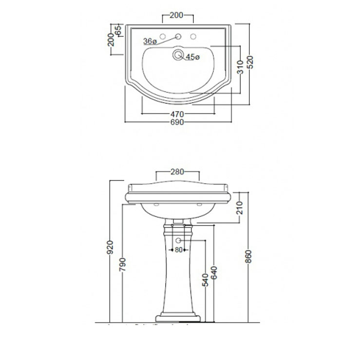 Раковина подвесная 69см Kerasan Retro 104601*1 белый