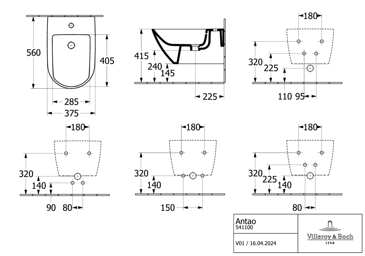 Биде подвесное Villeroy & Boch Antao 541100R1 белый alpin с покрытием CeramicPlus