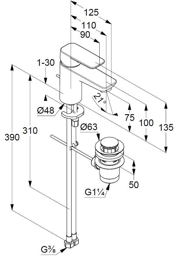 Смеситель для раковины Kludi Pure&Style 403820575 хром