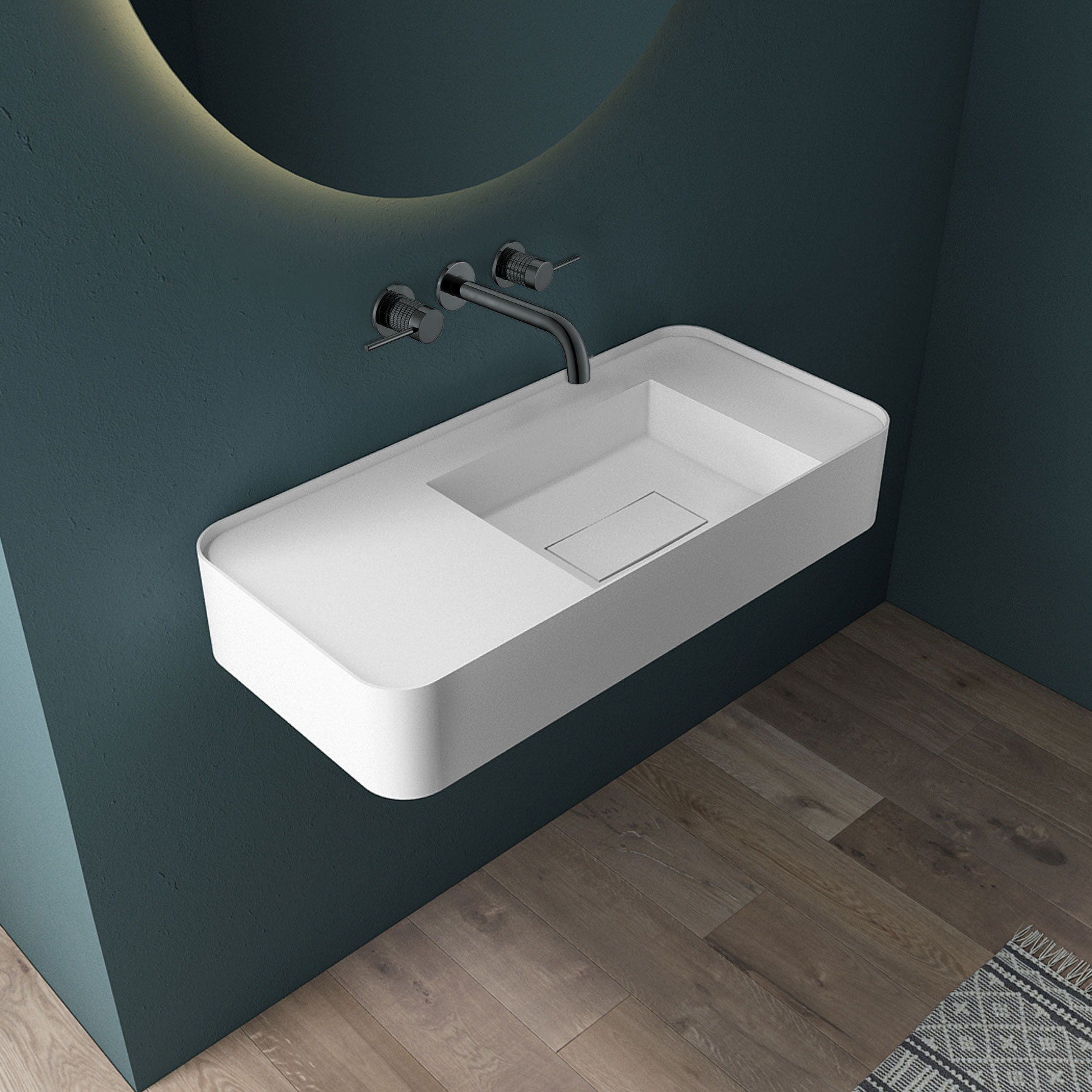 Смеситель для раковины на 3 отверстия Vincea Groove VBFW-4G1GM вороненая сталь