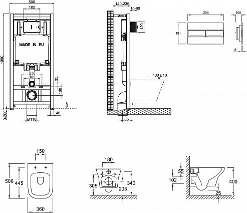 Комплект унитаз с инсталляцией Jacob Delafon Vox E21746RU-00 кнопка хром