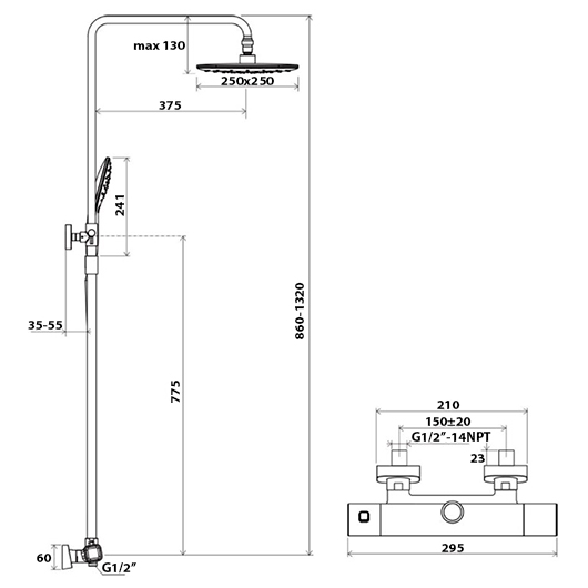 Душевая стойка Ravak 10° Free black X070160 черный