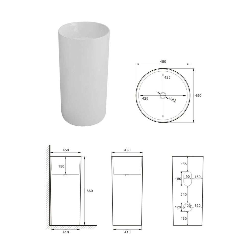 Раковина напольная 45см Santiline SL-4014MB черный матовый