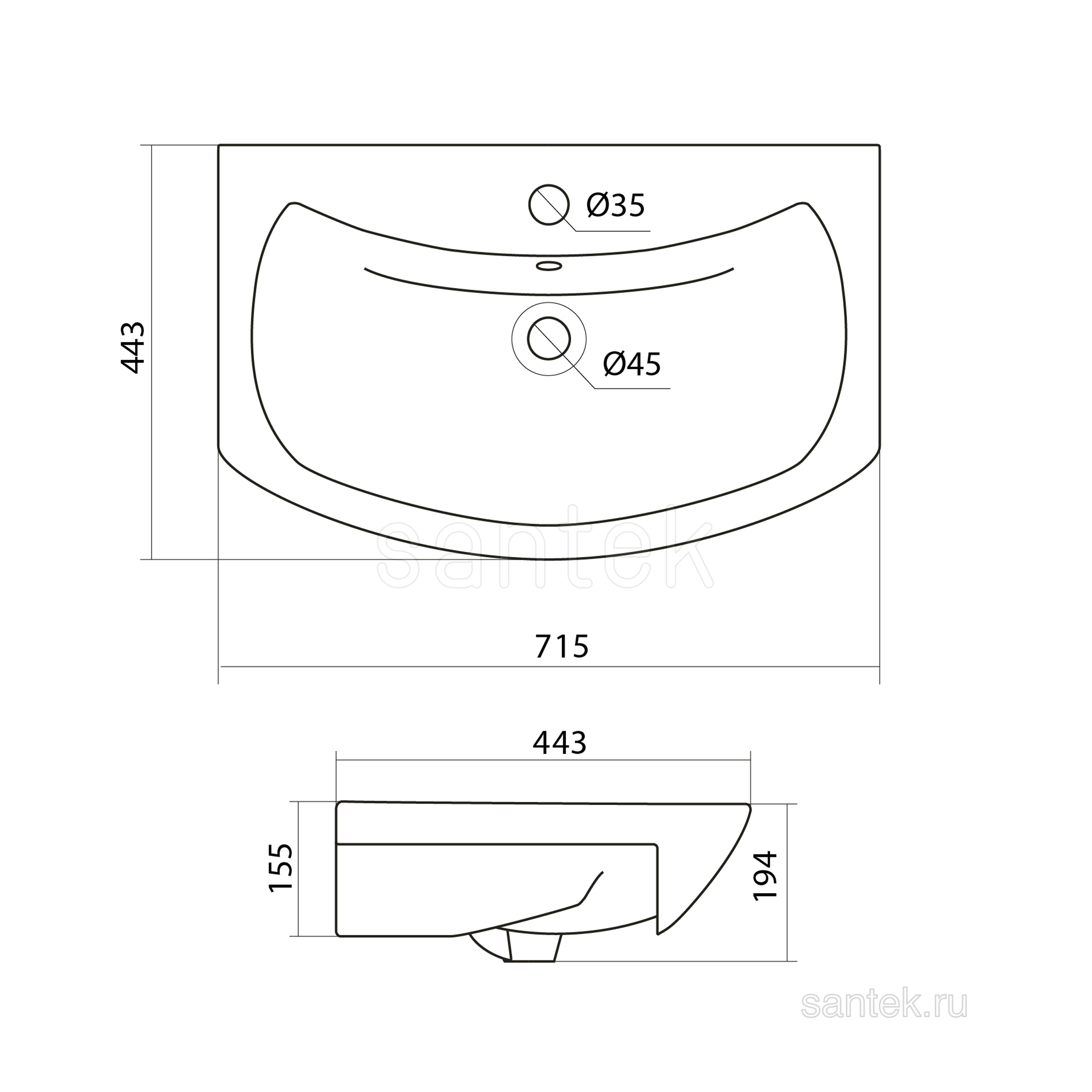 Раковина Santek Балтика 70 отверстие под смеситель 1WH207776
