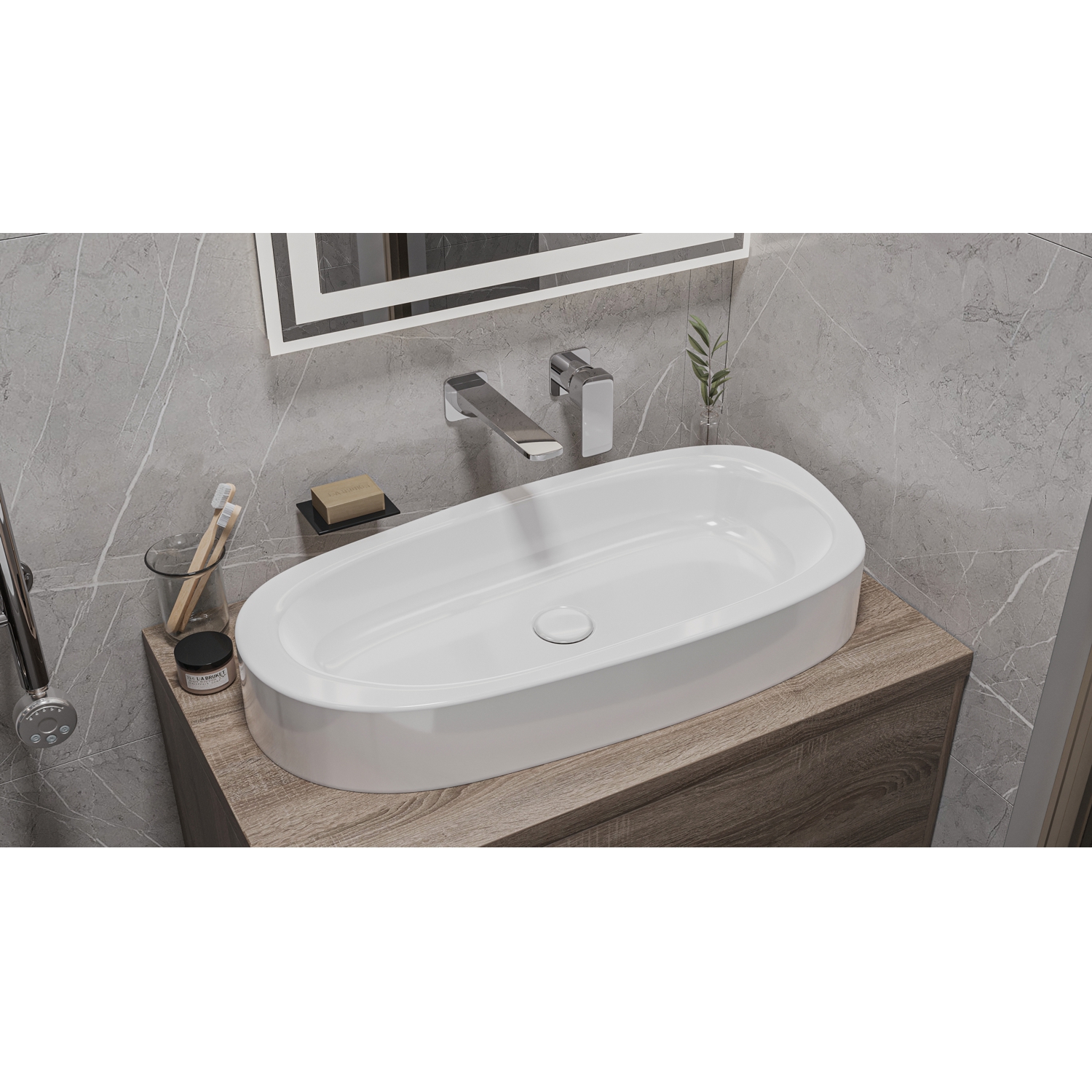 Умывальник WHITECROSS Moonstone E 70x35 (белый глянец) иск. камень