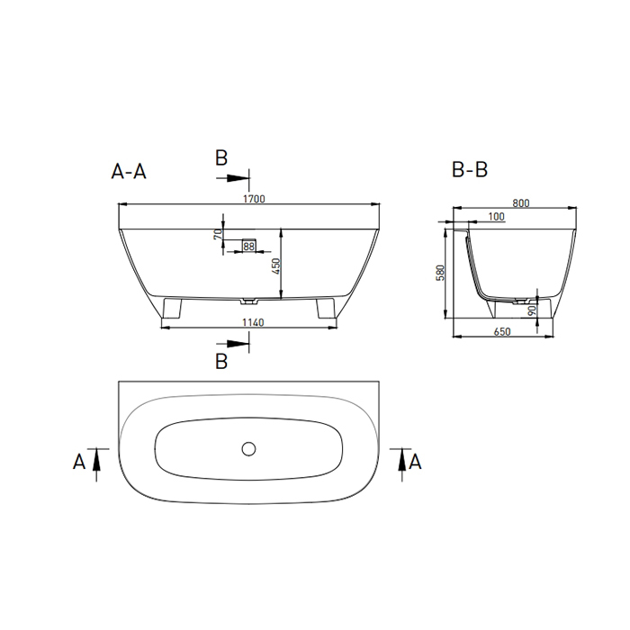 Ванна из искусственного камня Salini Sofia 170х80х58 белый матовый