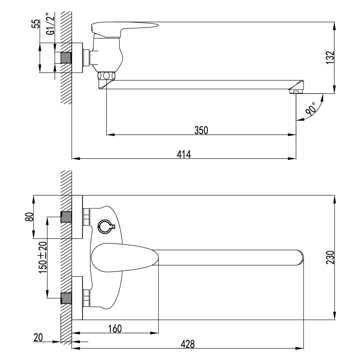 Смеситель для ванны с душем Lemark Status LM4417C хром