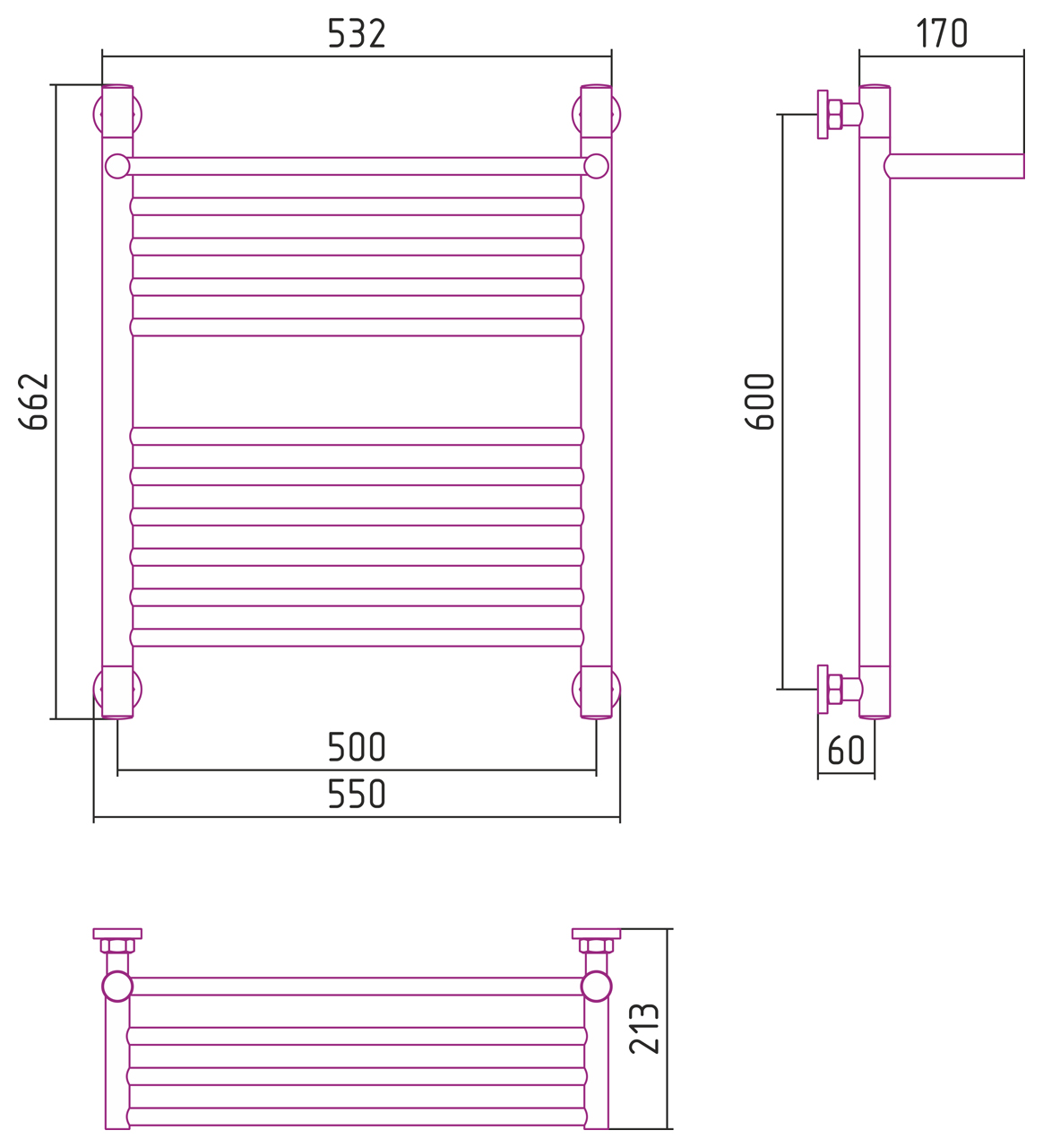 Полотенцесушитель водяной Сунержа Богема с полкой+ 60х50 белый матовый