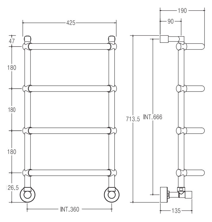 Полотенцесушитель водяной Margaroli Luna 432-4 4323704CRN 713х435 хром