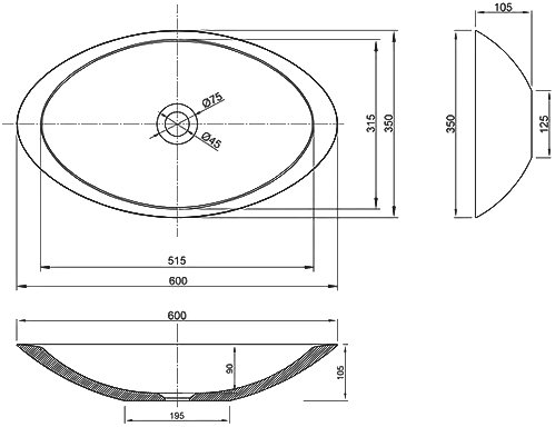 Раковина накладная 60см MonteBianco Gondola Tre 13043 белый матовый