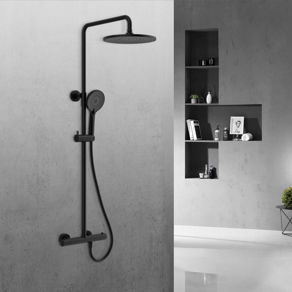 Душевая стойка с термостатом Vincea Esse VSFS-1E0TMB черный матовый