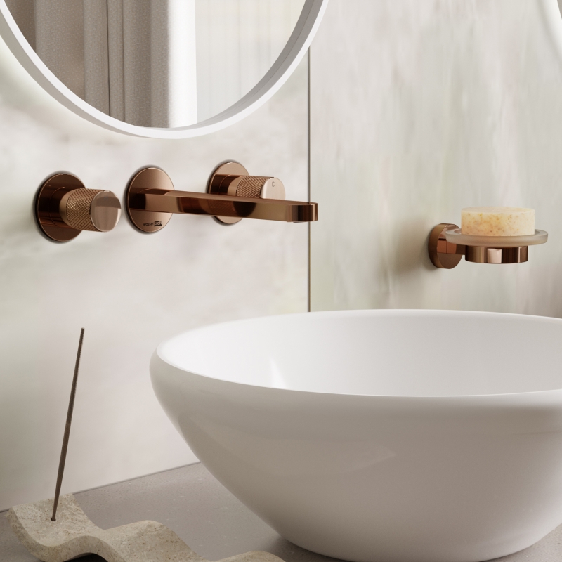 Смеситель для раковины на 3 отверстия WasserKraft Paar 8845 розовое золото