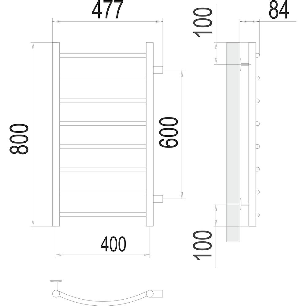 Полотенцесушитель водяной (боковое подключение) Terminus Классик П8 40х80