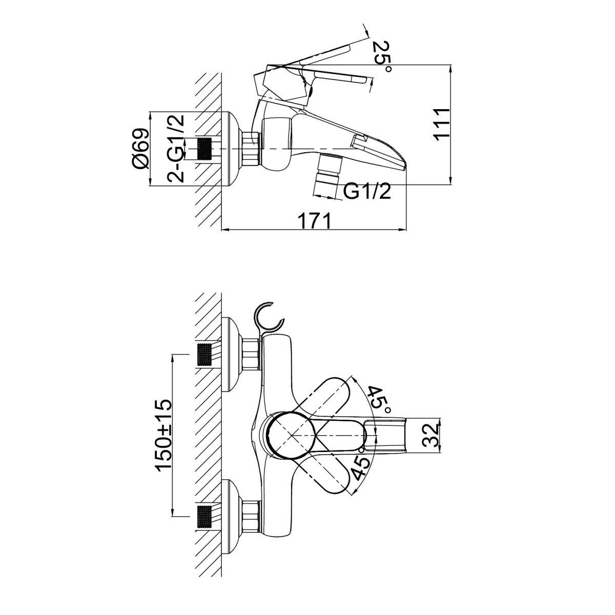 Смеситель для ванны D&K Rhein DA1393501, хром