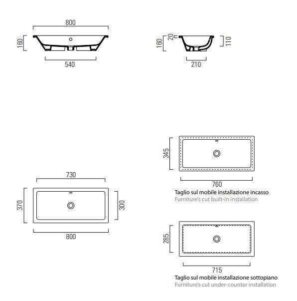 Раковина встраиваемая 80см GSI Kube X 895411 белая