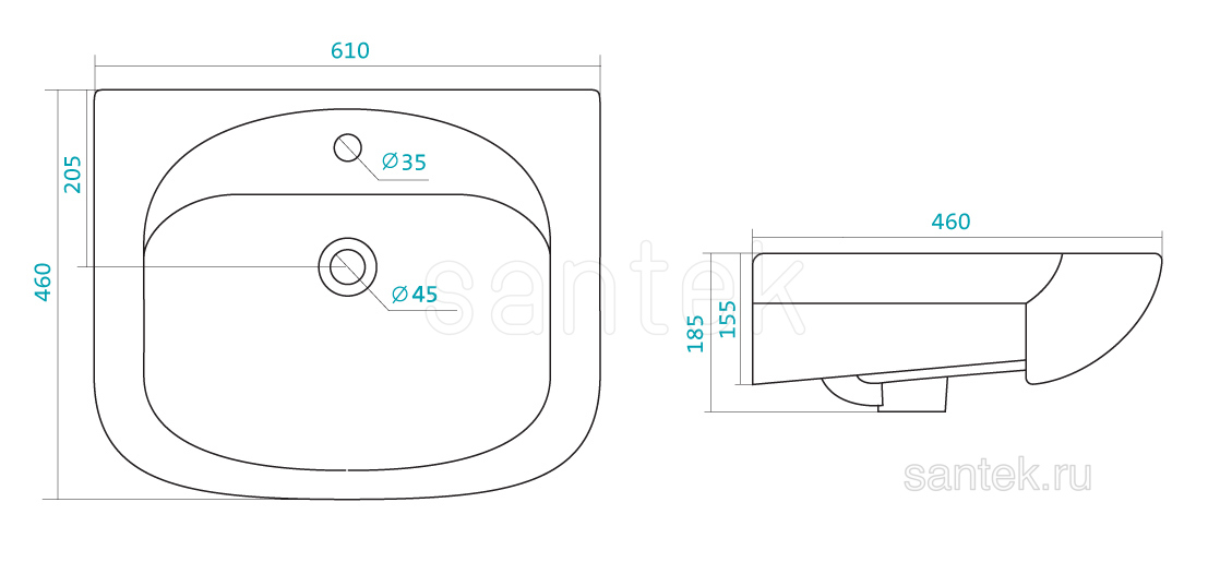 Раковина Santek Стелла 60 отверстие под смеситель 1WH112450