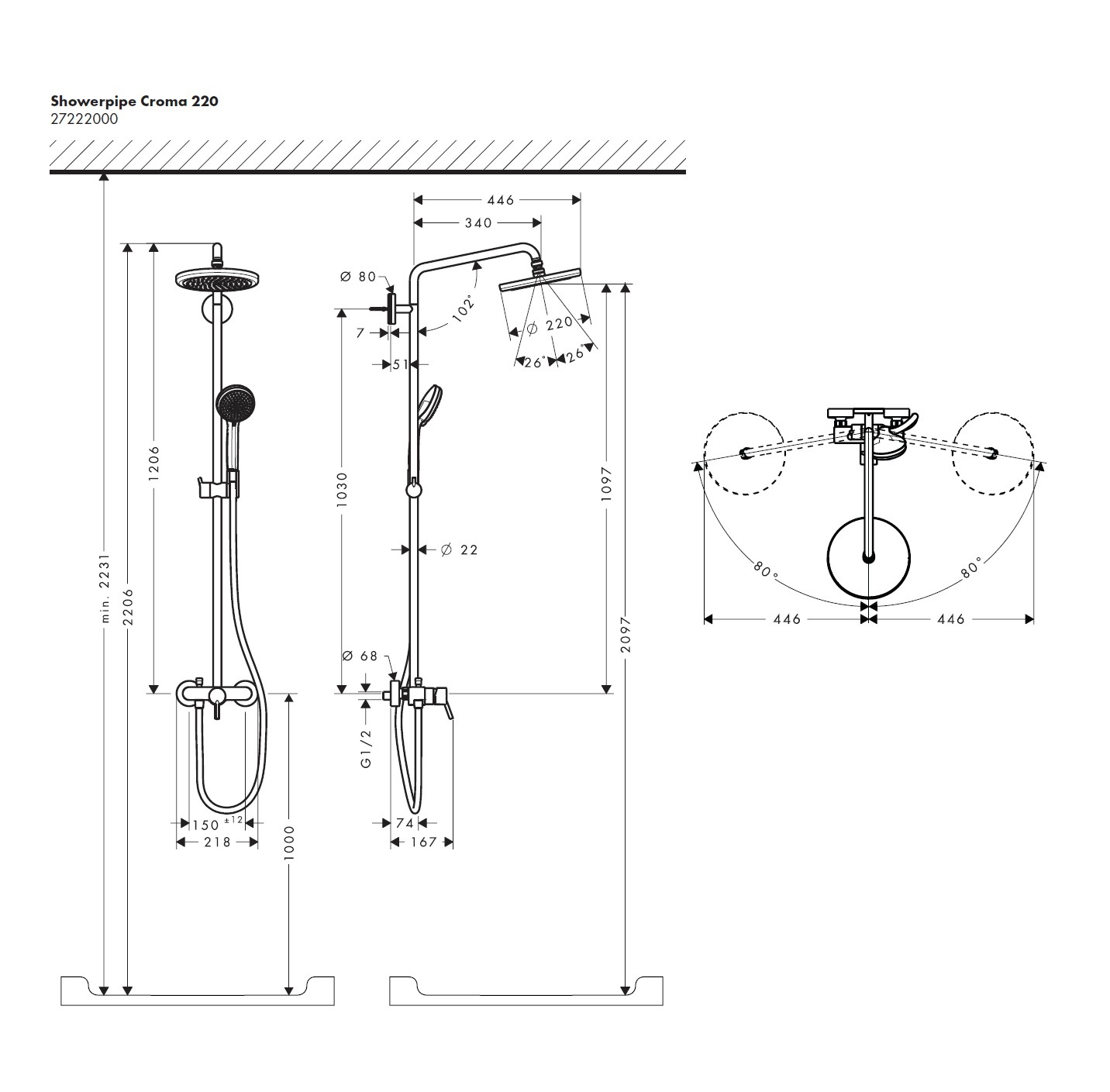 Душевая стойка Hansgrohe Croma 27222000 хром