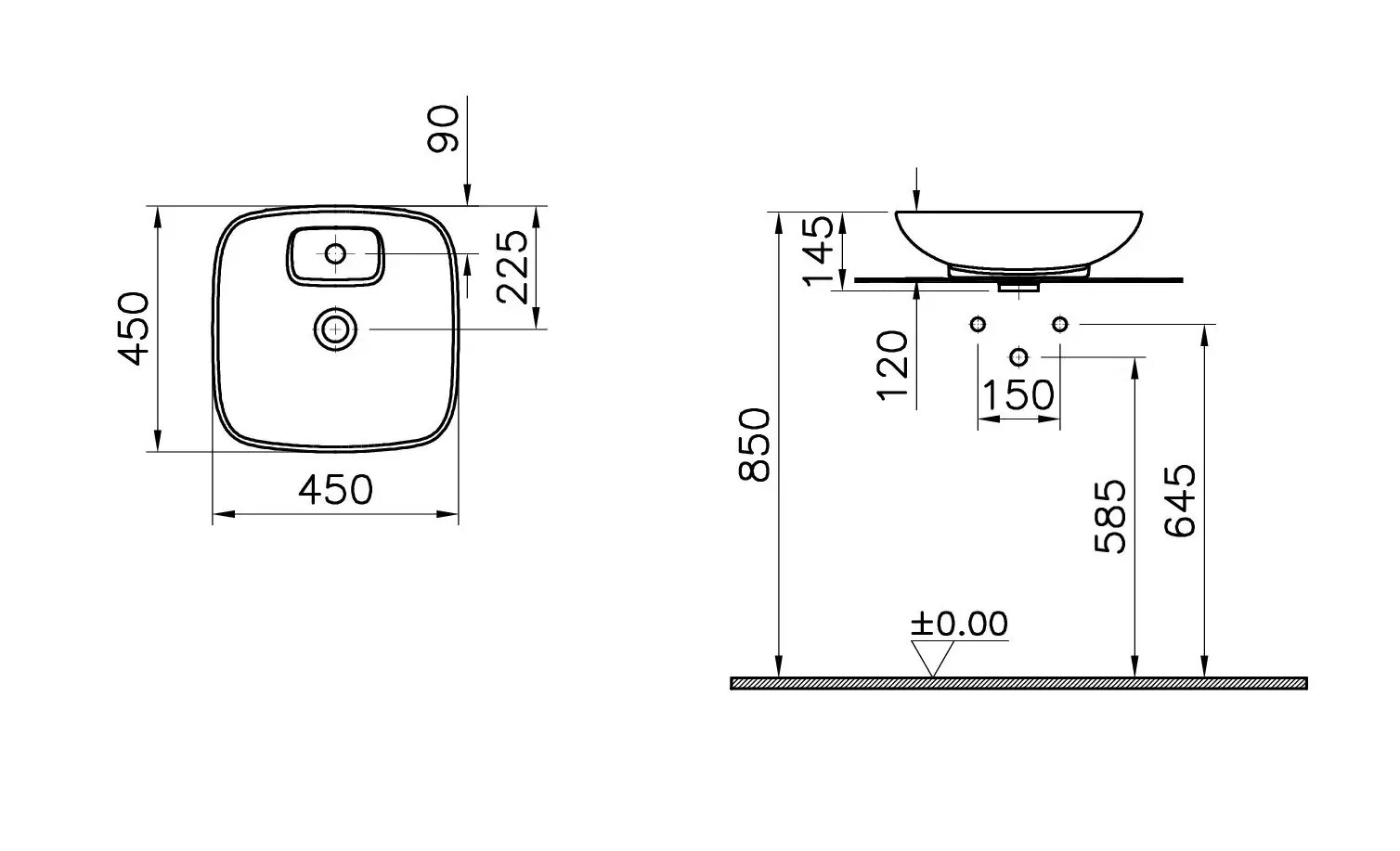 Раковина накладная 45см Vitra Memoria 5887B403-0041 белый