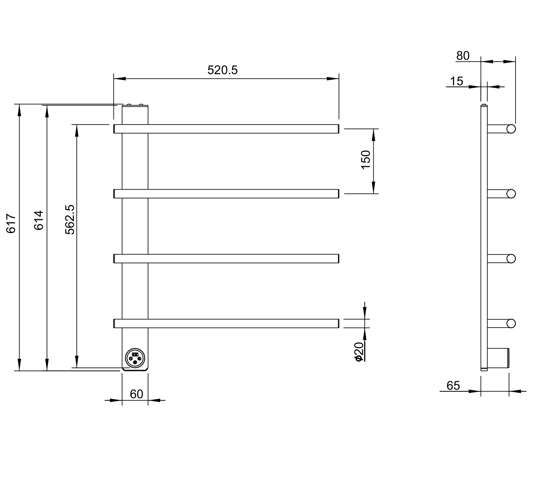 Полотенцесушитель электрический WONZON & WOGHAND NÜRNBERG, Темный графит (WW-AL344-GM)