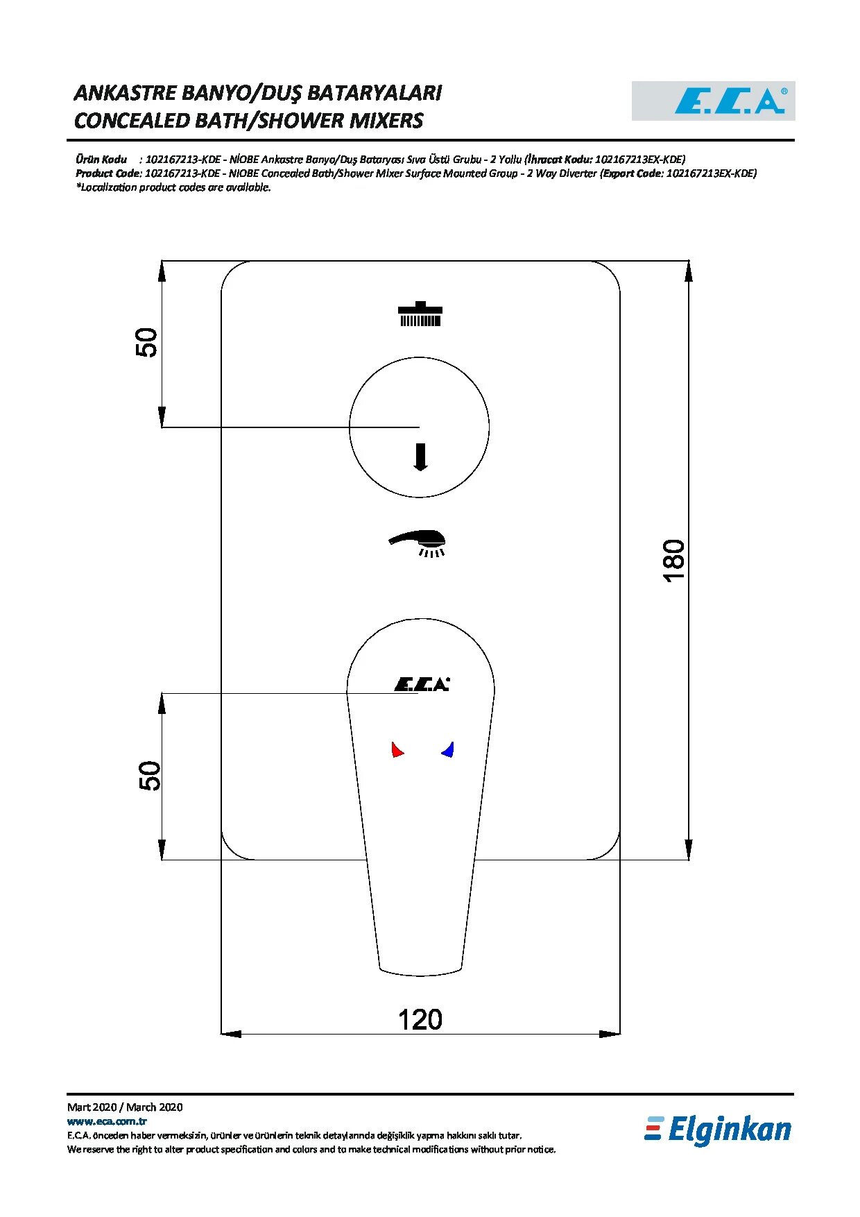 Смеситель для ванны на два потребителя E.C.A Niobe 102167213EX-KDE хром
